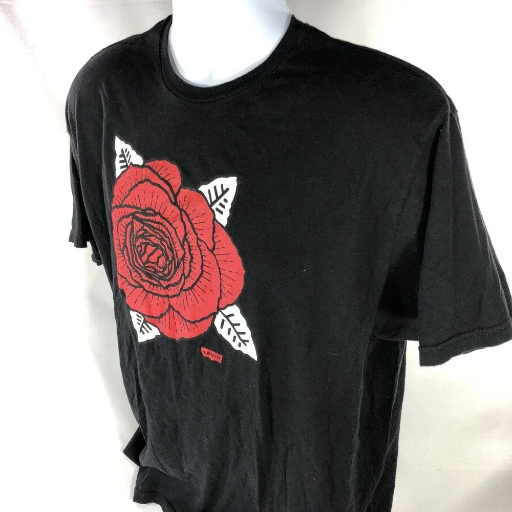 Levis Rose Shirt Mens XL Black Short Sleeve Graphic Tee Levi Strauss